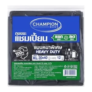 แชมเปี้ยน ถุงขยะ แบบหนาพิเศษ 30x40 นิ้ว สีดำ แพ็ค 12 ใบ